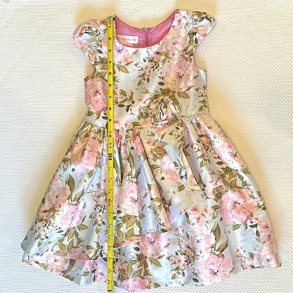 Bonnie Jean‎ Ruffled Pink Lt Blue Floral Layered Party Dress Lined Bright Pink